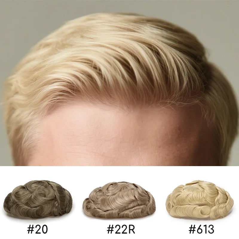 Men Toupee 0.06mm Thin Skin Natural Hairline Men's Capillary Prothesis Toupee Men Wigs Male Wig Hair System 100% Human Hair