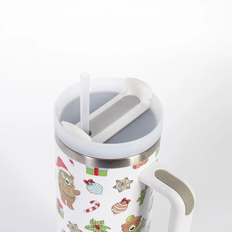 40oz Thermos Bottles Stainless Steel Christmas Series Insulated Water Bottle with Handle/straw Car Ice King Cup Christmas Gift