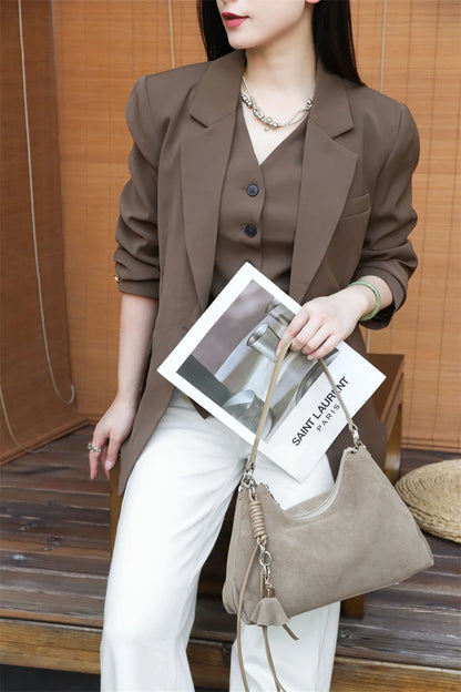Hifashion Vintage Matte Suede Genuine Leather Underarm Shoulder Bags For Women 2025 Luxury Designer Hobo Tote Ladies Handbags