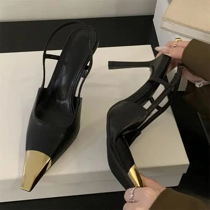 Street Style Pointed Toe Women Pumps Fashion Slingbacks Thin High Heels Elegant Stripper Prom Ladies Sandals Shoes