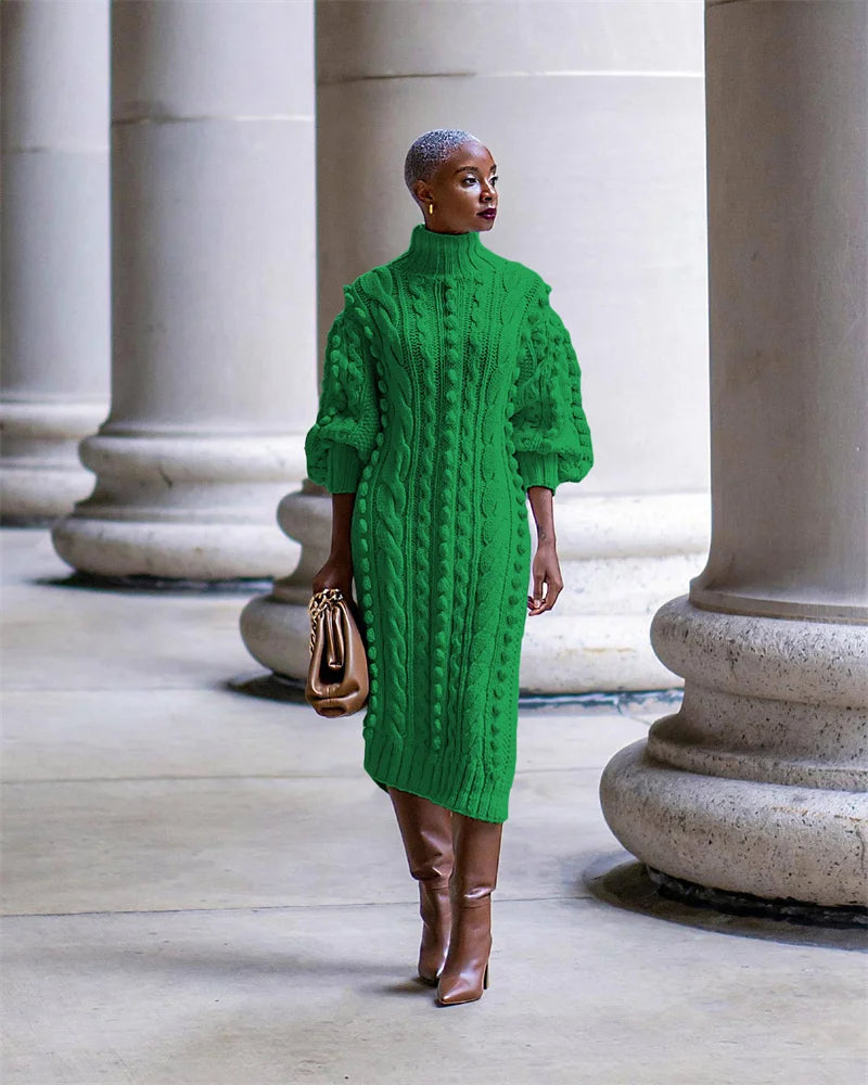 Streetwear Turtleneck Sweater Dress Women Autumn Winter Long Sleeve Elegant Ribbed Knitted Stretchy Warm Party Club Midi Dresses