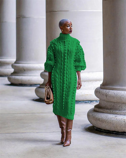 Streetwear Turtleneck Sweater Dress Women Autumn Winter Long Sleeve Elegant Ribbed Knitted Stretchy Warm Party Club Midi Dresses