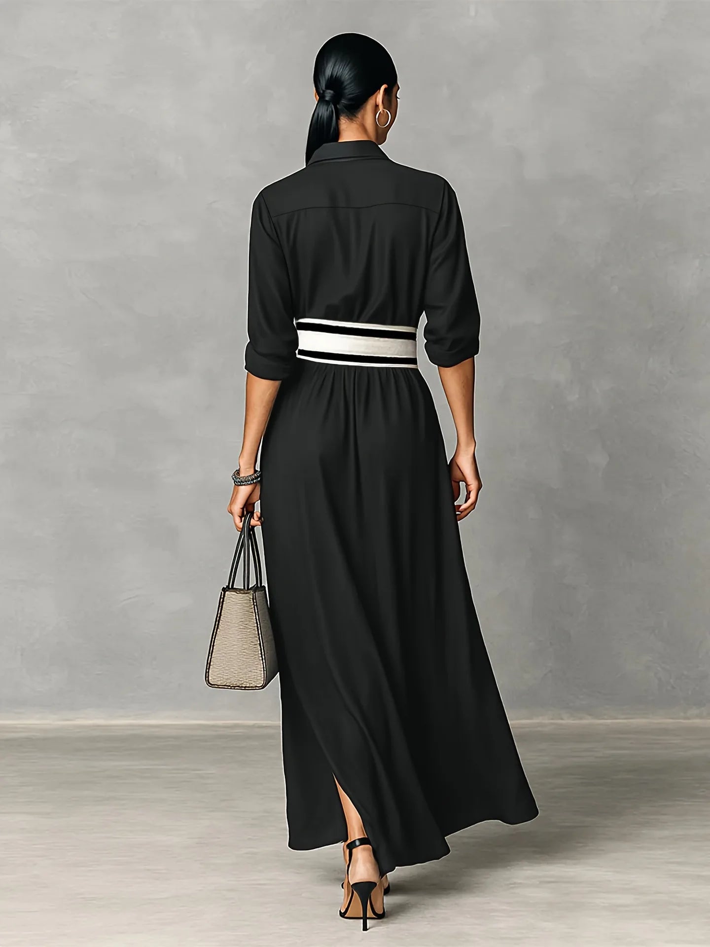 New Patchwork Fashion Dress Turn-down Collar 2026 Spring Summer Office Ladies Button Female Women Casual Loose Female Dress S209
