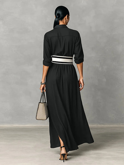 New Patchwork Fashion Dress Turn-down Collar 2026 Spring Summer Office Ladies Button Female Women Casual Loose Female Dress S209