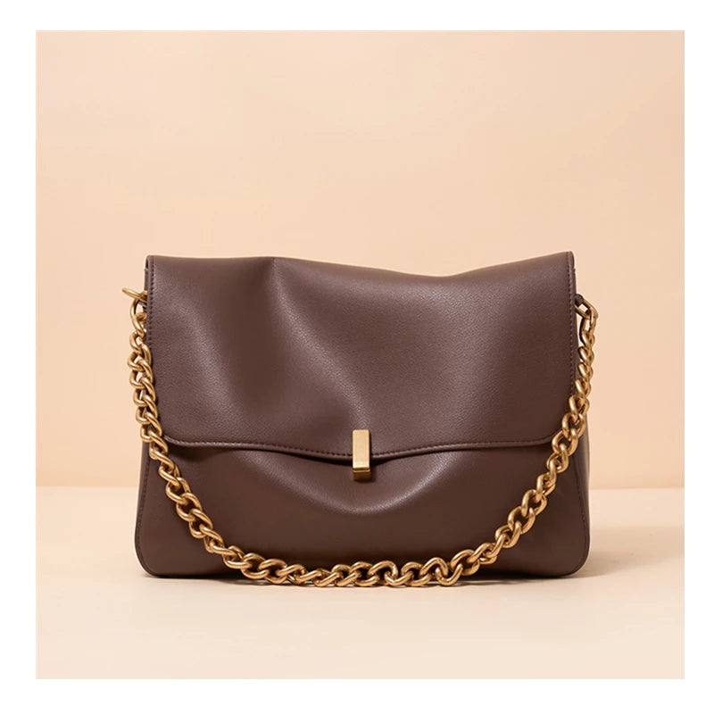 Toptrends Genuine Leather Large Chain Shoulder For Women 2026 Luxury Designer Office Messenger Bags Satchel Cow Ladies Handbags