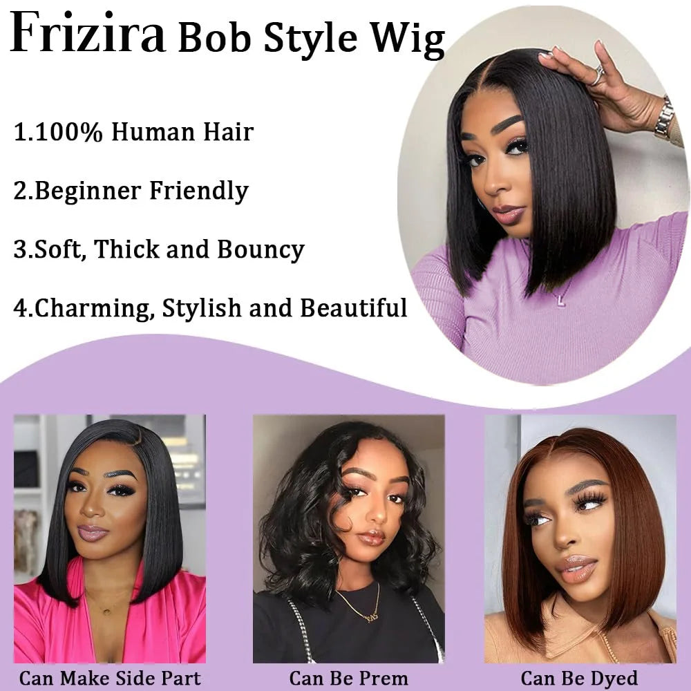 Glueless Wigs Human Hair Pre Plucked Pre Cut Wear and Go 5X5 HD Lace Closure Bob Wig Straight Short Bob Wig Human Hair for Women