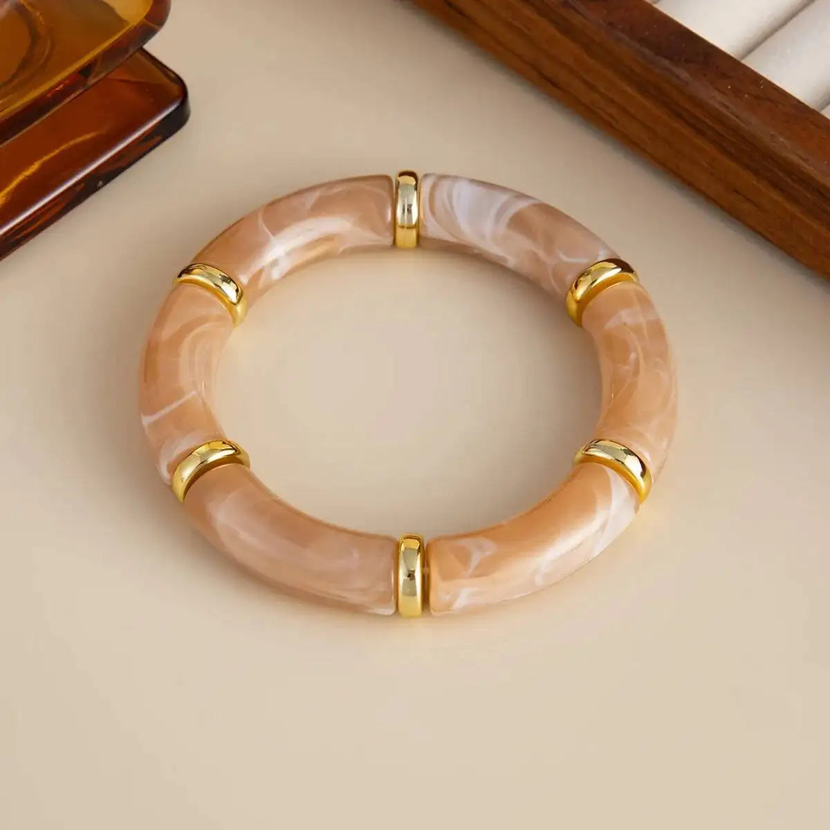 IngeSight.Z 6 Style Boho Punk Geometric Acrylic Resin Elasticity Bangles Women Vintage CCB Beads Bangle Bracelets Charm Jewelry