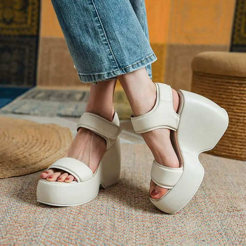 Krazing Pot 2026 Comfort Sheepskin Superstar High Thick Bottom Summer Shoes Casual Slingback Luxury Brand Platform Women Sandals