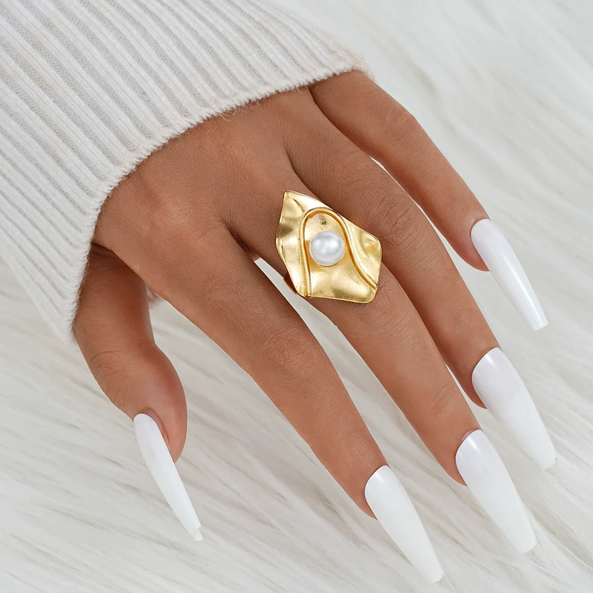 4 Pcs Exaggerated Gold Color Ring Set for Women 2025 Personality Metal Punk Party Big Flower Finger Ring Jewelry Accessories