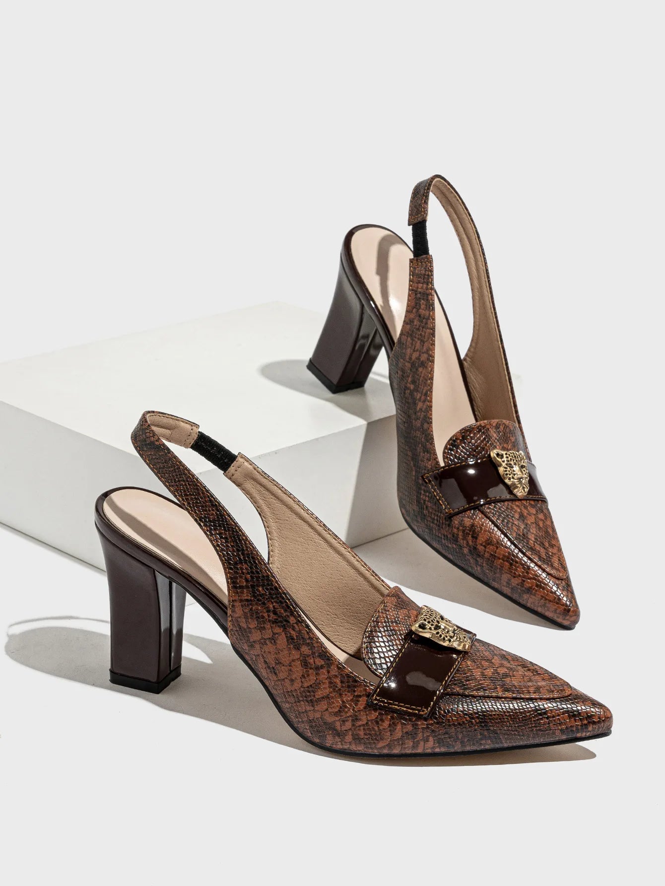 Retro Branded Shoes Original for Woman Brown Elastic Band Pointed Toe Artificial Leather High-heeled Shoes Work Elegant Pumps