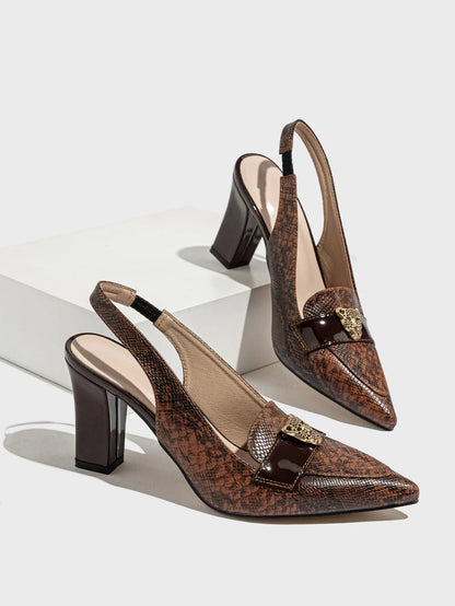 Retro Branded Shoes Original for Woman Brown Elastic Band Pointed Toe Artificial Leather High-heeled Shoes Work Elegant Pumps