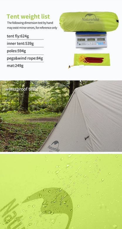 Naturehike Mongar Tent Camping Tent 2 Person Ultralight Professional Waterproof & Windproof Backpack Tent 20D Nylon Travel Tent