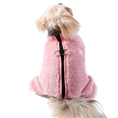 Soft Fleece Dog Clothes Winter Four Legs Covered Plush Pet Coat D-Ring Zipper Puppy Jacket Autumn Overall For Small Middle Dog