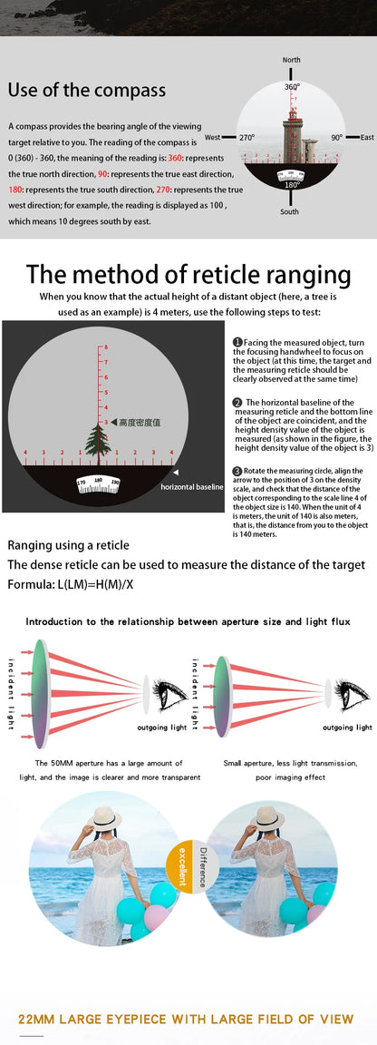 Nautical Binoculars Boshile 10x50 Rangefinder Compass Telescope High Powered Nitrogen Waterproof Coordinates Distance