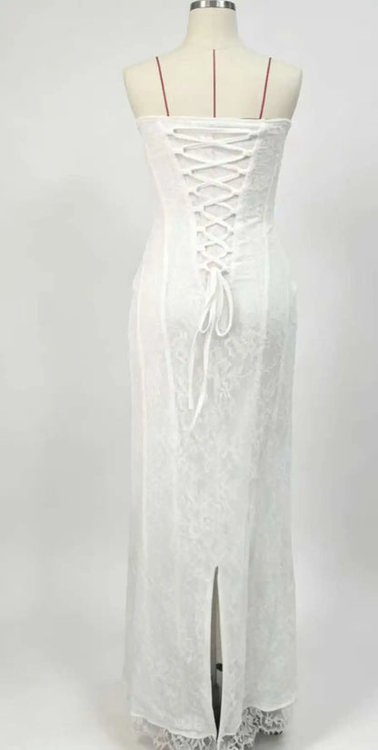 Elegant Women's Strapless Lace Long Dress Sexy Corset Maxi Dresses Summer Evening Party Cocktail Prom Wedding Guest Red Black