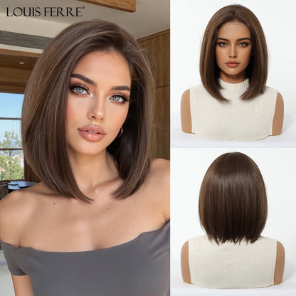 13*6 HD Transparent Lace Front Wigs Natural Hairline Short Straight Synthetic Wigs For Women Daily Party Brown Mixed Blonde Wigs
