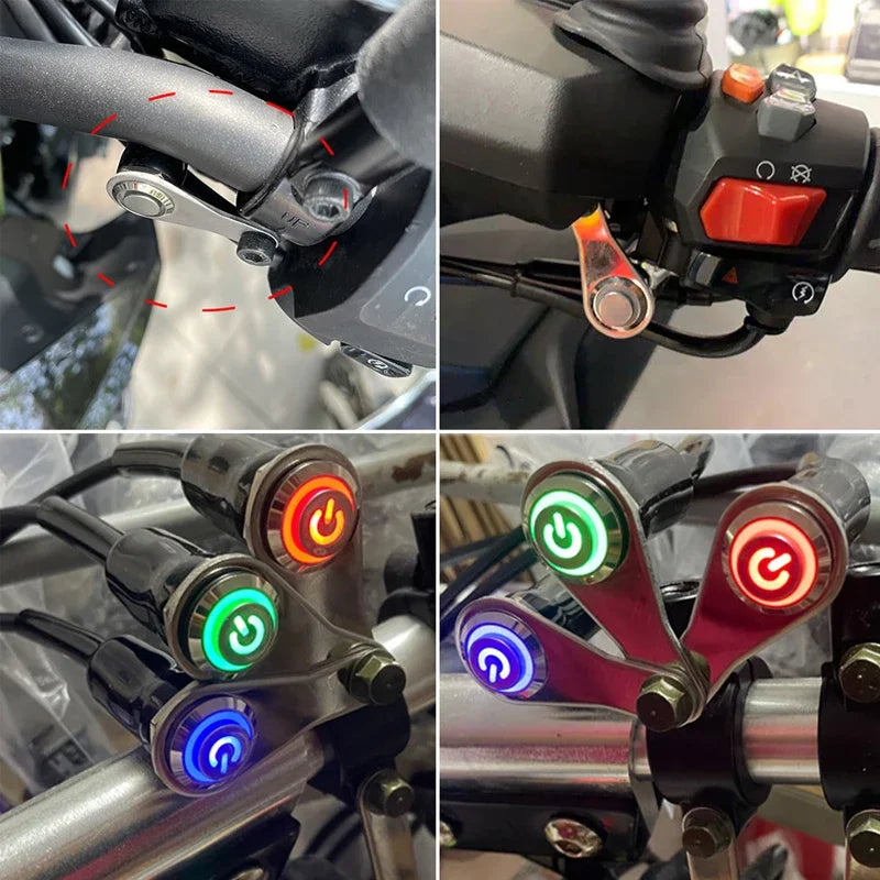 12V Motorcycle Switches ON+OFF Handlebar Mount Aluminum Alloy Waterproof Motorbike Horn Fog Light Lamps Push Button Switch