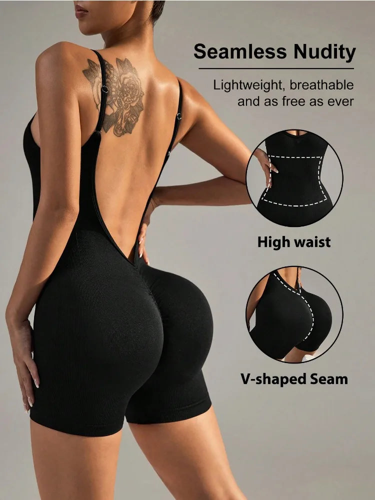 Women's Solid Color Cross Back Yoga Everyday Fitness Romper Shorts Workout Clothes Women Women Clothing Athletic Women