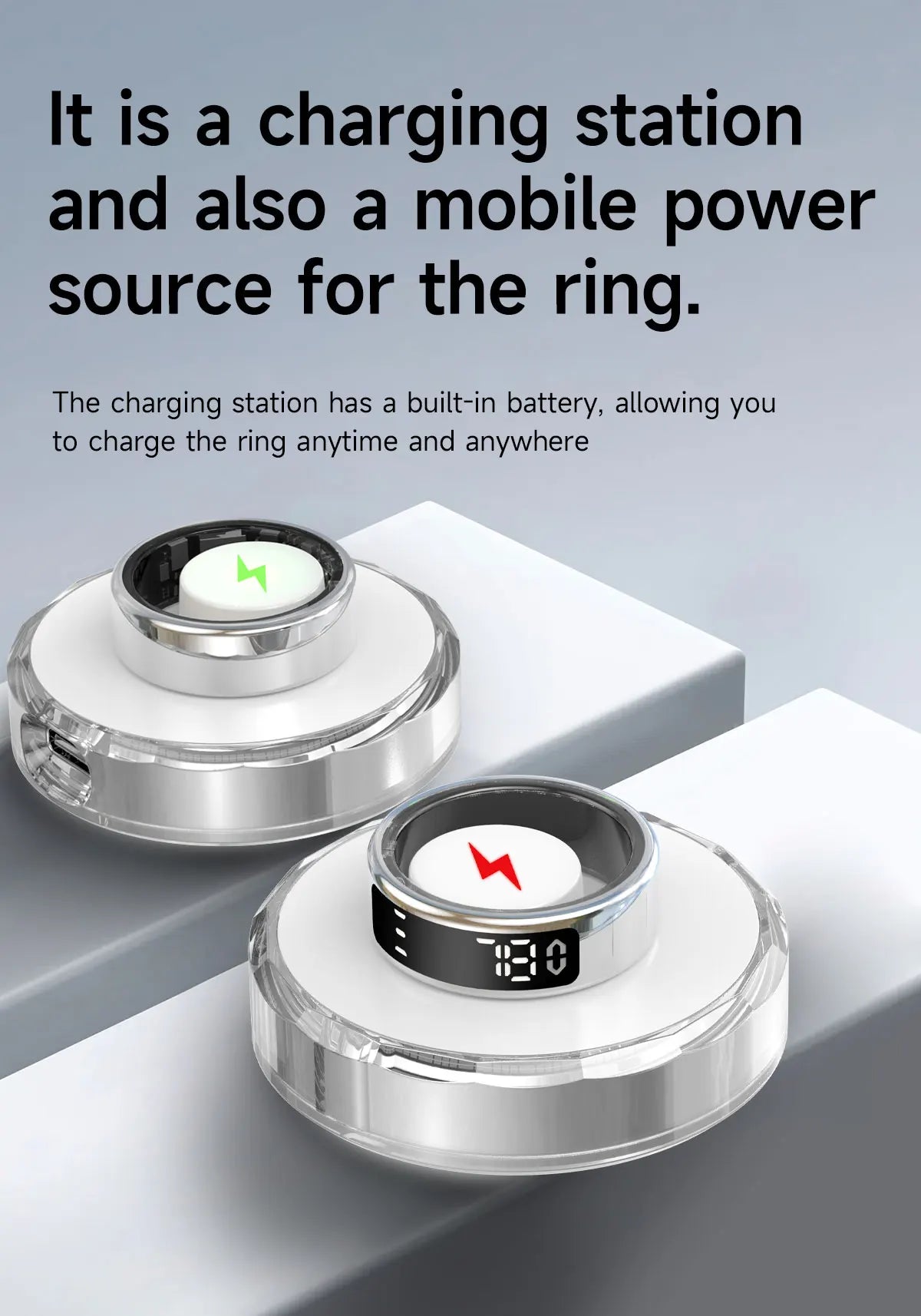 Smart Ring + Case Display Screen Touch Health Monitor Gesture Swipe Video/Brush Tiktok 5ATM Waterproof Smartring for Men Women