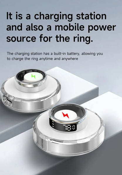 Smart Ring + Case Display Screen Touch Health Monitor Gesture Swipe Video/Brush Tiktok 5ATM Waterproof Smartring for Men Women