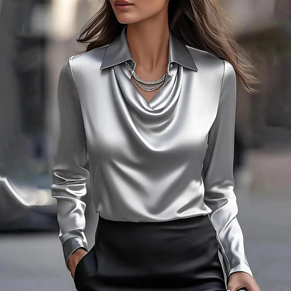 Satin Women Shirt Vintage Long Sleeve Blouse Women Silk Elegant Womens Tops Commuting Luxury White Shirt Autumn Female Clothing
