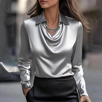 Satin Women Shirt Vintage Long Sleeve Blouse Women Silk Elegant Womens Tops Commuting Luxury White Shirt Autumn Female Clothing