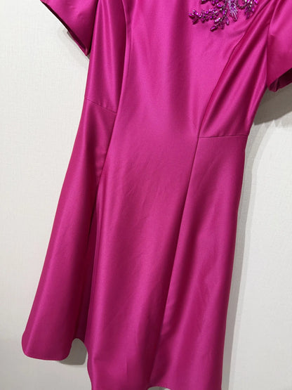 ZJYT Elegant Luxury Diamonds Dress Women 2026 Spring Summer Short Sleeve Midi Special Party Eve Dresses Pink Casual Vestidos