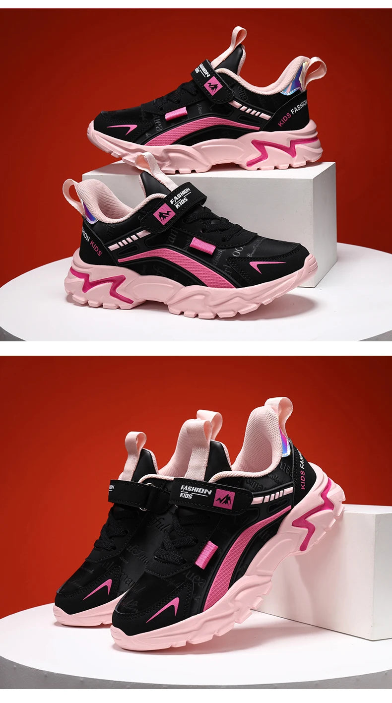 Girls Sneakers Lightweight Athletic Comfortable Shoes with Velcro Closure Kids Non-Slip Casual Walking Running Sports Shoes