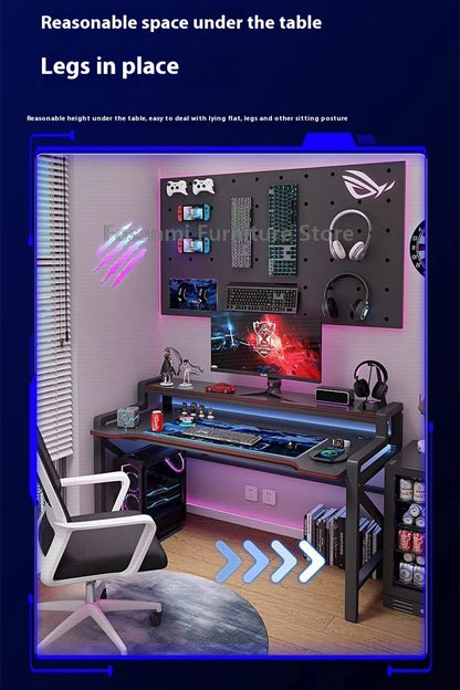 Wide Desktop Office Desk with Storage Shelf Modern Steel Frame Table for Bedroom Study Durable Computer Desks for Gaming Writing