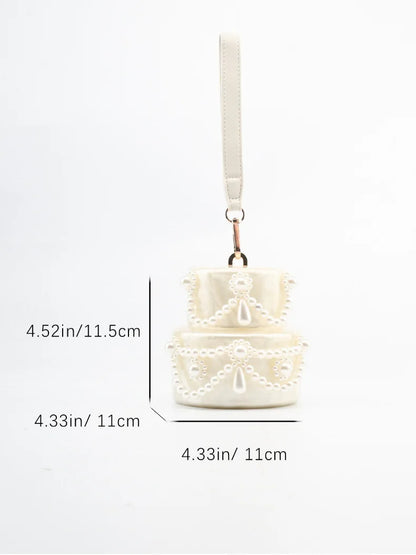 Cake shape clutch bag acrylic pearl color Evening dinner party purse Bag beaded box handbag