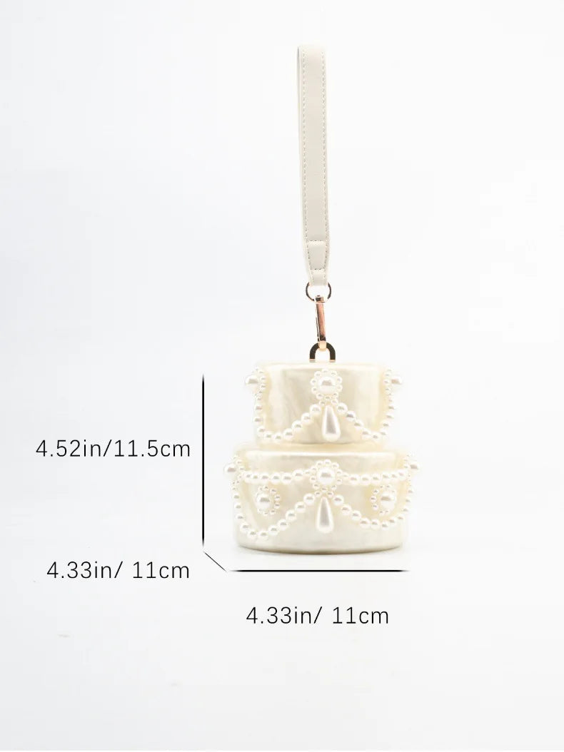 Cake shape clutch bag acrylic pearl color Evening dinner party purse Bag beaded box handbag