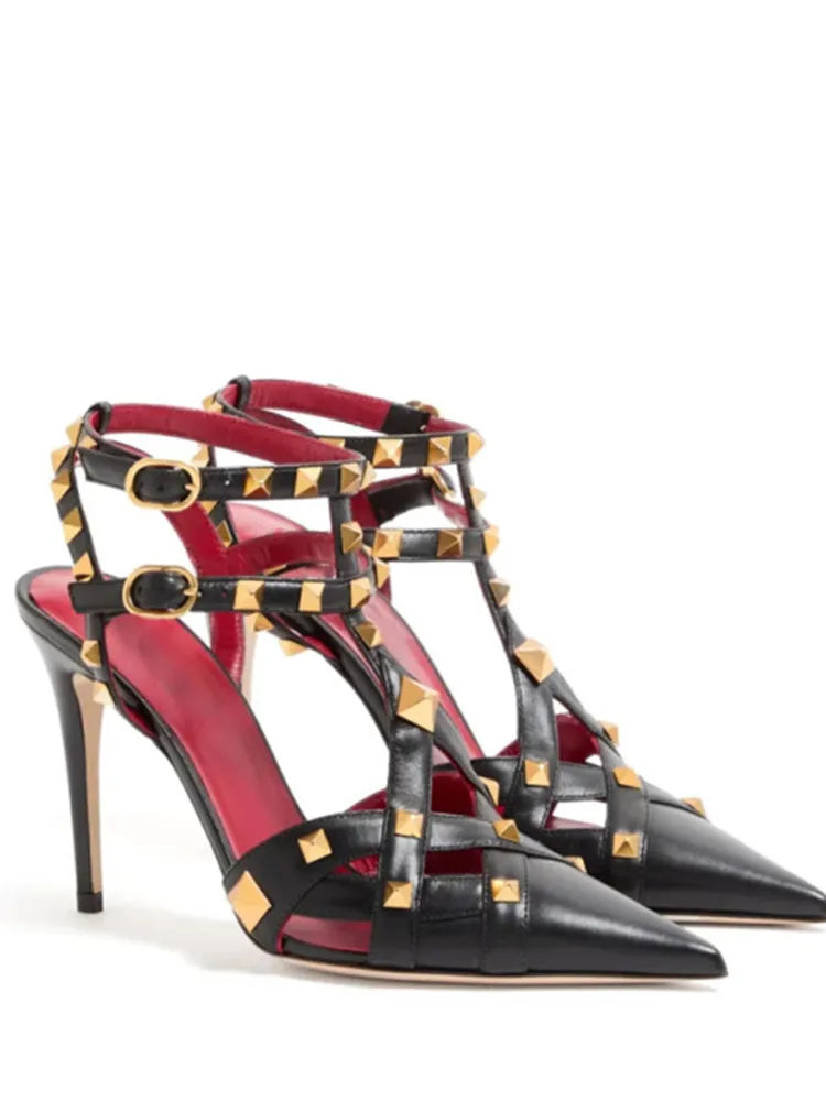 2026 Summer New Rivet Women's Pointed Stiletto Sandals Sexy Fashion Party Women's High Heel Sandals