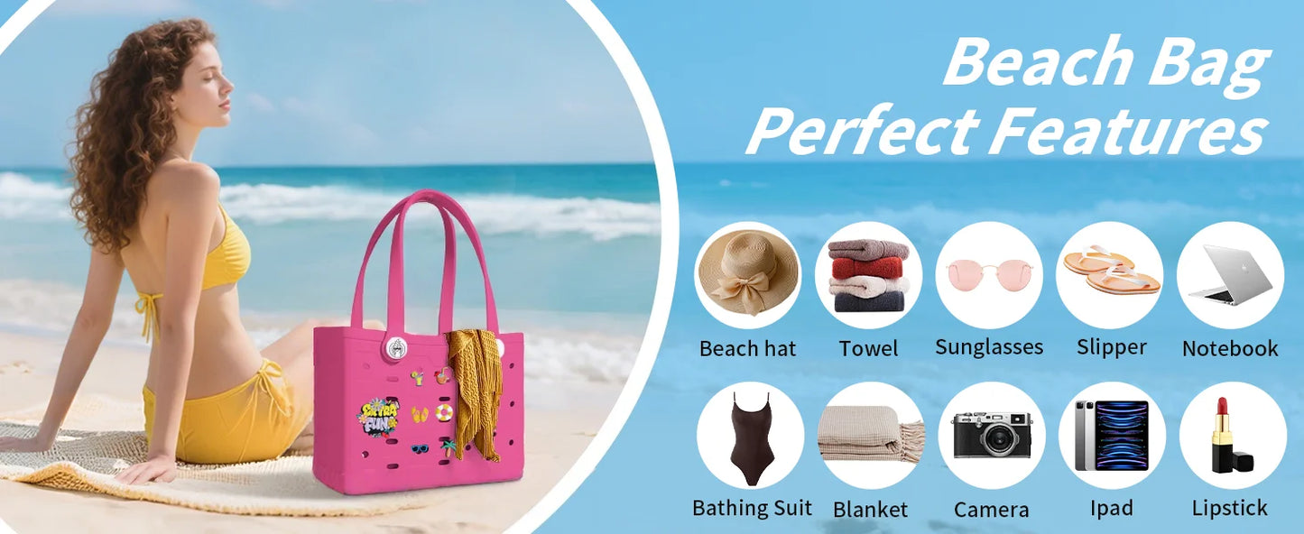 L Large Beach Bag EVA Rubber Waterproof Beach Travel Picnic Storage Basket Women's Shopping Handbag Hemp Bag Jelly Tote Bag
