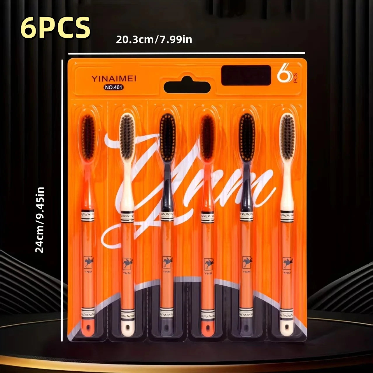 6-Pack Luxury Long-Handle Household Wide-Head Adult Ultra-Fine Soft Bristle Toothbrushes, Enlarged and Extended Couple Family Pack with Printed Handles, Gentle on Gums, Fine Bristles, Efficient Cleaning, Stylish Design, Non-S