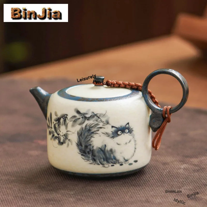 102ml Hand Painted Cat Teapot Ancient Tea Infuser Pot Household Tea Maker Kettle With Filter Dahongpao Drinkware Supplies Craft