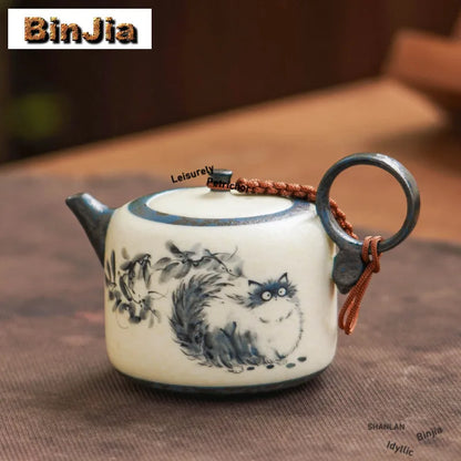 102ml Hand Painted Cat Teapot Ancient Tea Infuser Pot Household Tea Maker Kettle With Filter Dahongpao Drinkware Supplies Craft