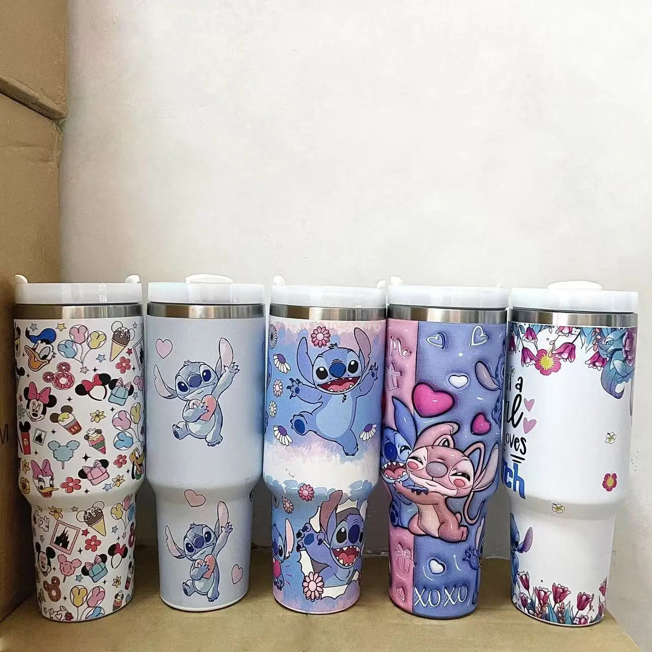 Stitch And Angel Stainless Steel Tumbler Cartoon Comic Thermal Mug With Straws And Lid 40oz Mugs Cup Cold And Hot Water Bottle