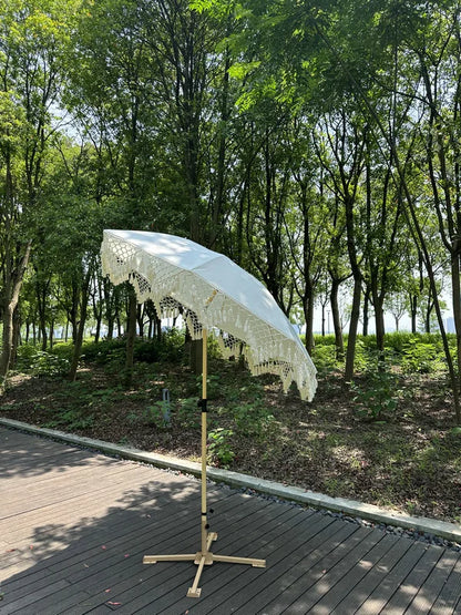 Elegant and minimalist outdoor slanted tassel umbrella, beach camping sun shading garden courtyard leisure umbrella