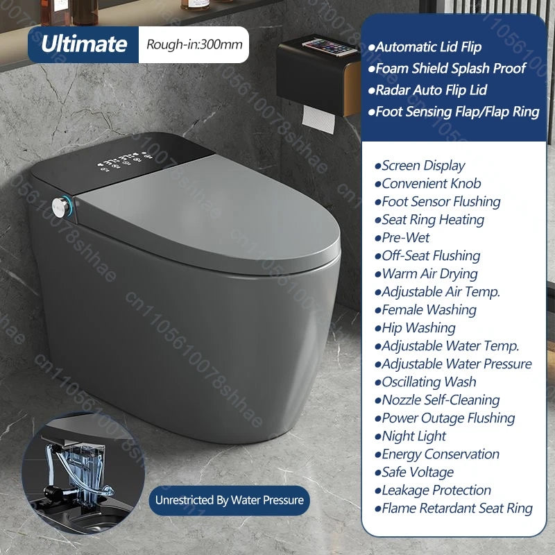 Smart Toilet Intelligent Bidet Seat with Heated Seat Foam Shield Automatic Lid  Self-Cleaning No Water Pressure Limit One Piece