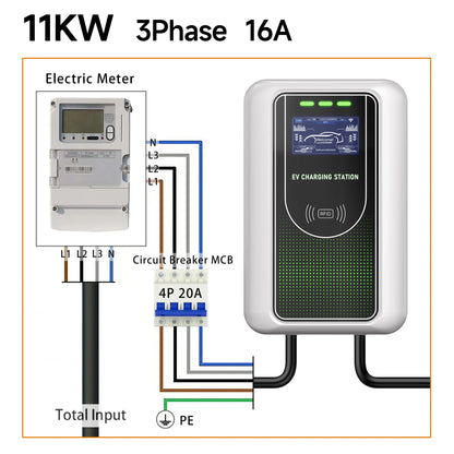 AFYEEV Type2 EV Charger 32A 7.6KW Charging Station Car Charger 11KW 22KW 3Phase EVSE Wallbox APP Bluetooth WiFi Remote Control