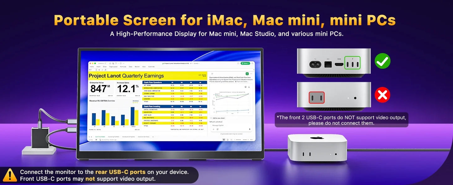 XAITH UCKY 16-inch 2K Portable Monitor, 2560×1600, 500 Nits, 120% sRGB, 165Hz HDR, HDMI & USB-C Travel External Display for Lapt