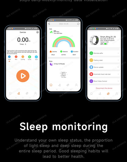 Display Screen Smart Ring Bluetooth Connection Heart Rate Sleep Monitoring Multi-function Ring Multiple Sports Modes Waterproof