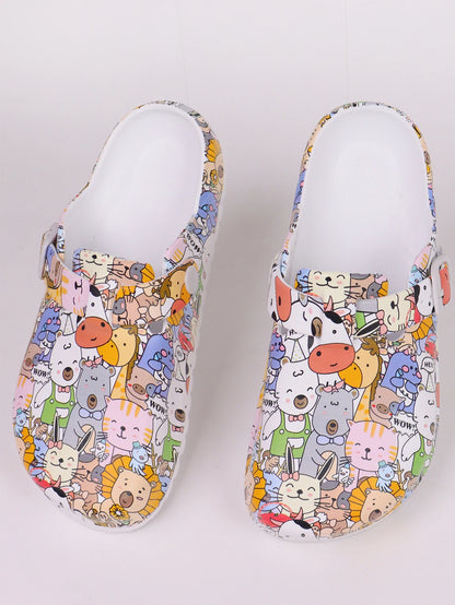 Women's Lightweight Eva Tie-Dye Slippers with Cartoon Animal Prints - Suitable for All-Day Wear, Casual and Outdoor Activities, Flat Garden Shoes, Cute Shoe Style, Summer Flat Slippers, Fun Shoe Design.