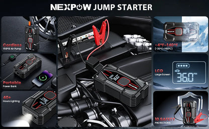 NEXPOW 3000A Car Jump Starter & Air Compressor - 12V 59.2Wh Portable Battery Booster with PD 30W Fast Charge, 150PSI Air Pump, S
