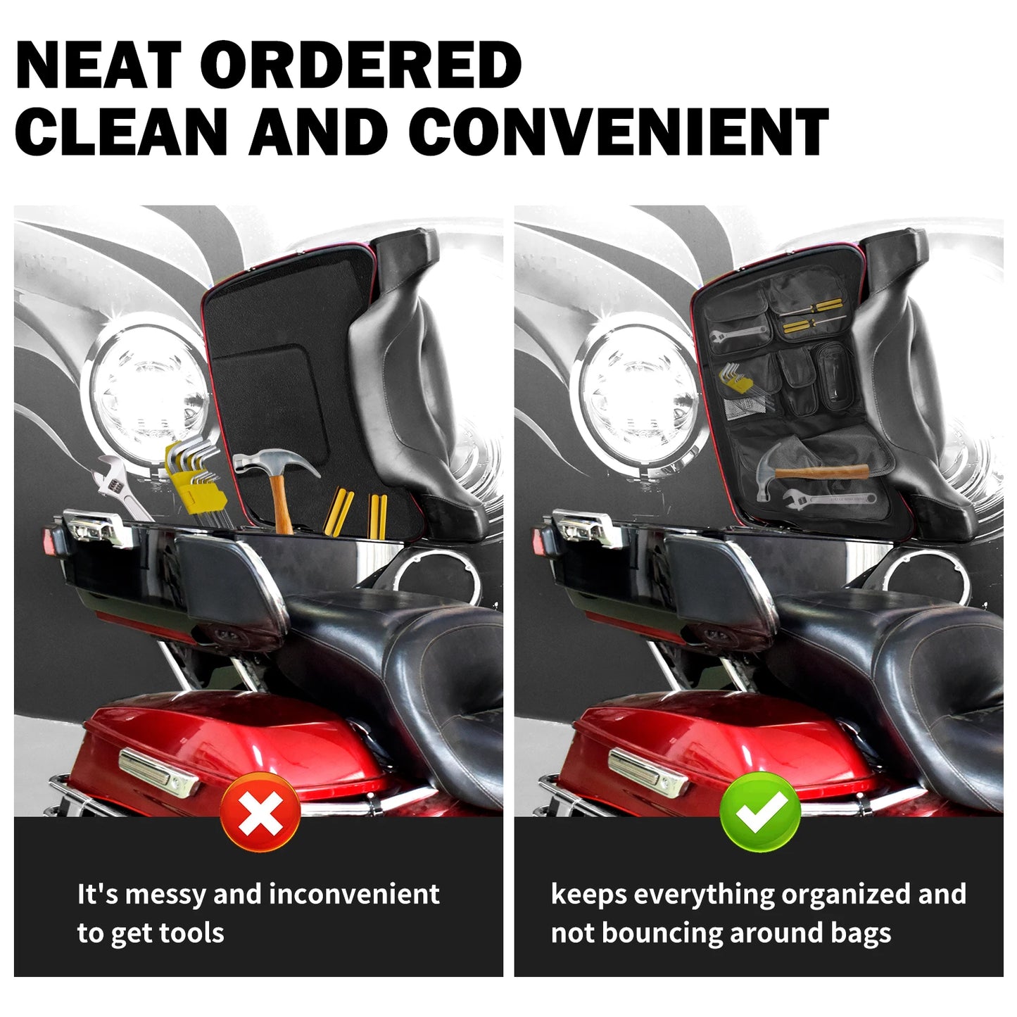 Motorcycle Saddlebag Tour Luggage Organizer Lid Storage Bag For Harley Touring  Road King Street Glide FLHR FLHTK 2014-Later