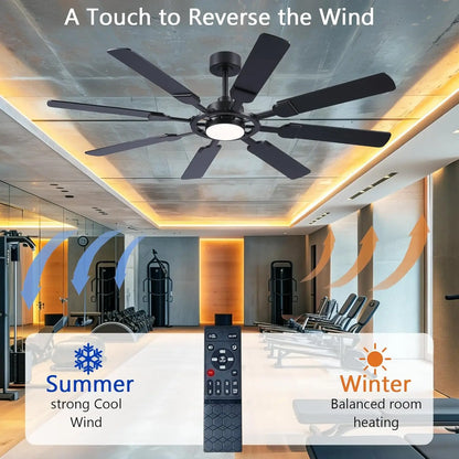 62-Inch Ceiling Fan with Light & Remote, 8 Blades, 6-Speed DC Motor, Quiet Timer for Indoor/Outdoor Use