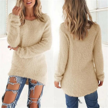 Sweater Woman autumn/winter 2022 Solid Color Long Sleeve O-neck Fleece Sweaters Women Fashion Dropshipping Sale CHD3059