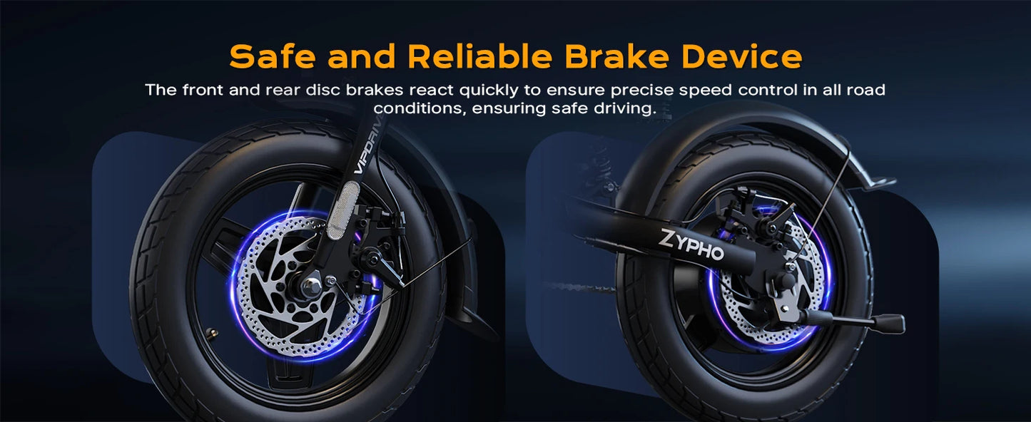 VIPDRIVE Zypho Adult Electric Bike, 500W peak motor, 36V 7.8Ah battery, 14"Tire Commuter E-Bike,20MPH,UL2849, 1-Year Warranty