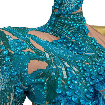 Sparkly Sequins Tassel One Shoulder Tight Bodysuit Women Dance Leotard Outfit Nightclub Bar Performance Costume Stage Wear Duxiu