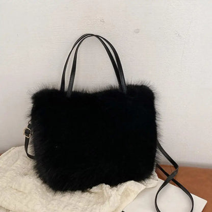 Fahion Faux Fur Tote Bag Women's Bucket Plush Luxury Design Ladies Handbags Winter Crossbody Shoulder Bags